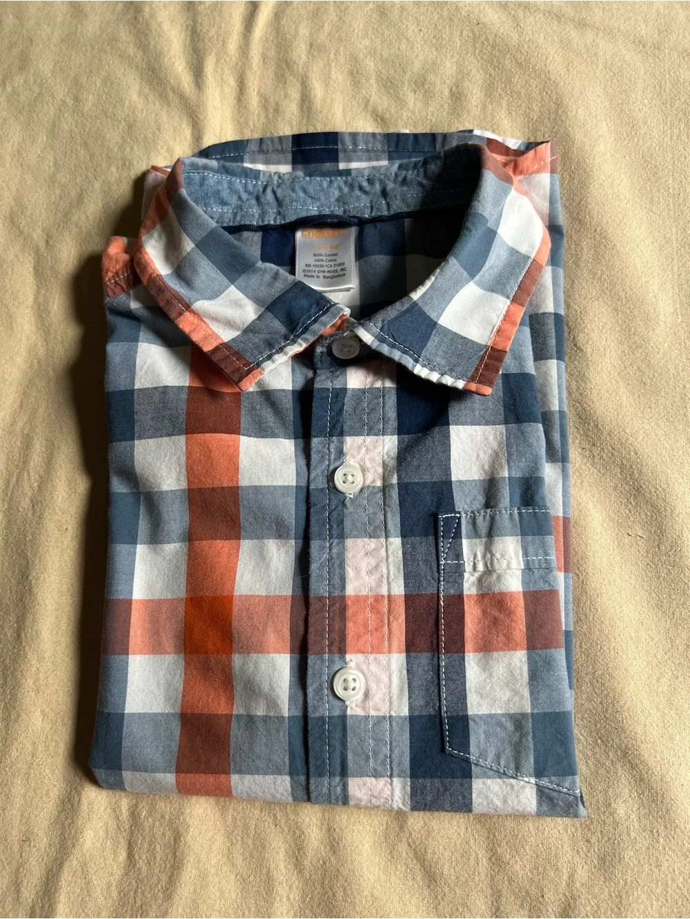 Gymboree Boys Short-Sleeve Plaid Button-Down Shirt - Blue & Orange